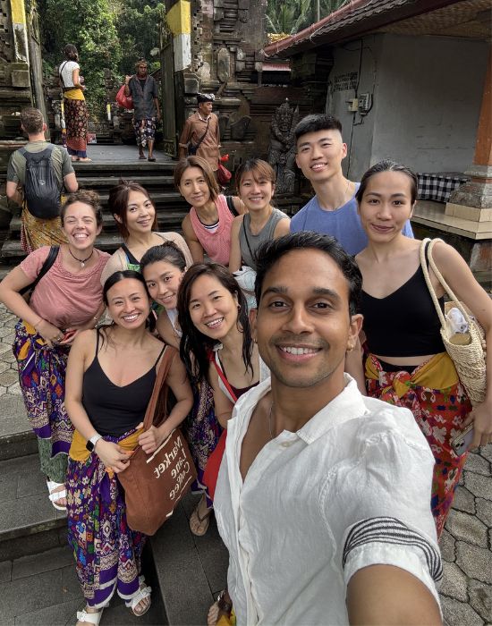 An International yoga retreat participants in Bali